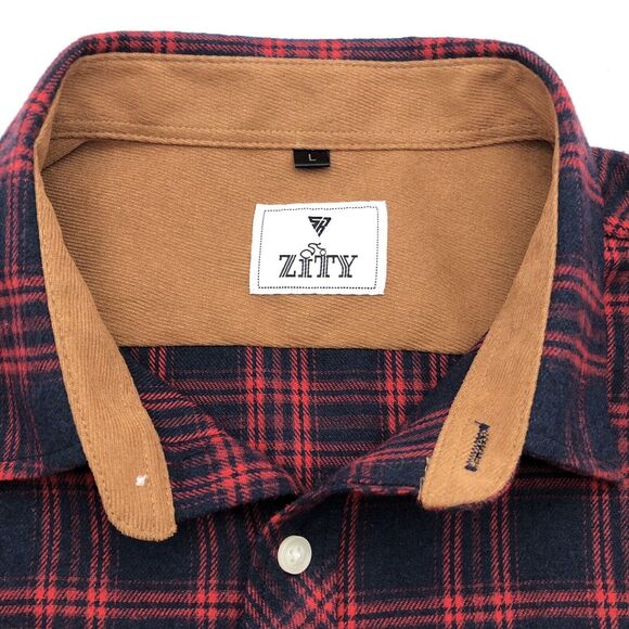 Zity Mens Lightweight Long Sleeve Flannel Shirt Large Red Plaid Button Pockets - Picture 2 of 9